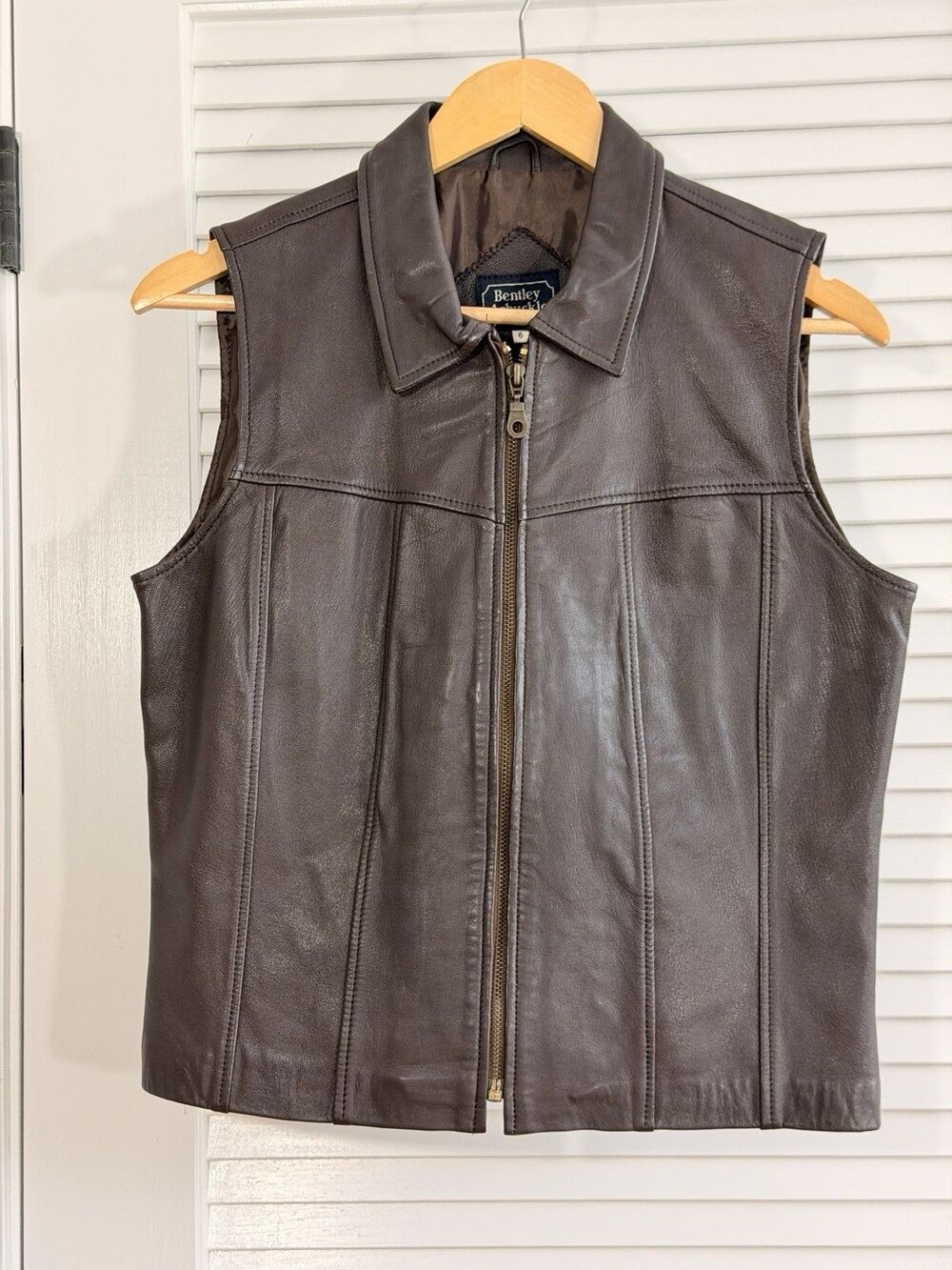 Bentley Arbuckle Women’s Size 6 Brown Lambskin Leather Zip Vest Lined